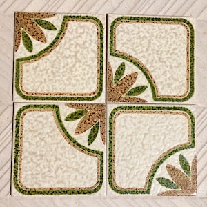 Backsplash vintage tiles. 4 pc. Fat lava, 60s 70s geometric decor. New old stock MCM Spanish decorative brutalist tiles.Mid century wall art