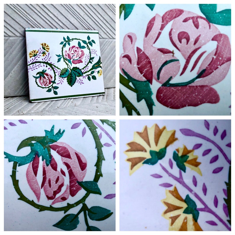 Art Nouveau 100 year old vintage tile, 20 x 18 cm, photo 2 of 9