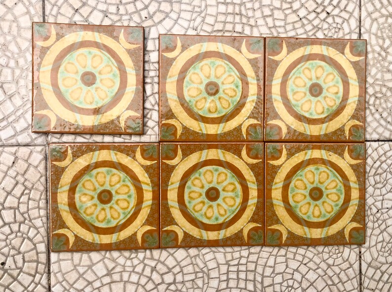 Original 70s retro tiles – 6 pcs Brown, blue, terracotta, photo 2 of 10