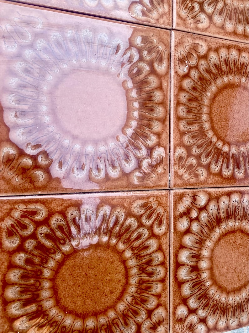 Original 70s retro Unused tiles – 9 pcs terracotta brown Fat Lava tiles, photo 3 of 10