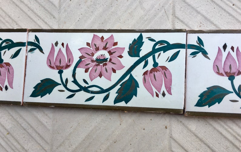 Art Nouveau 100 year old vintage tiles, 4 pc, photo 9 of 10