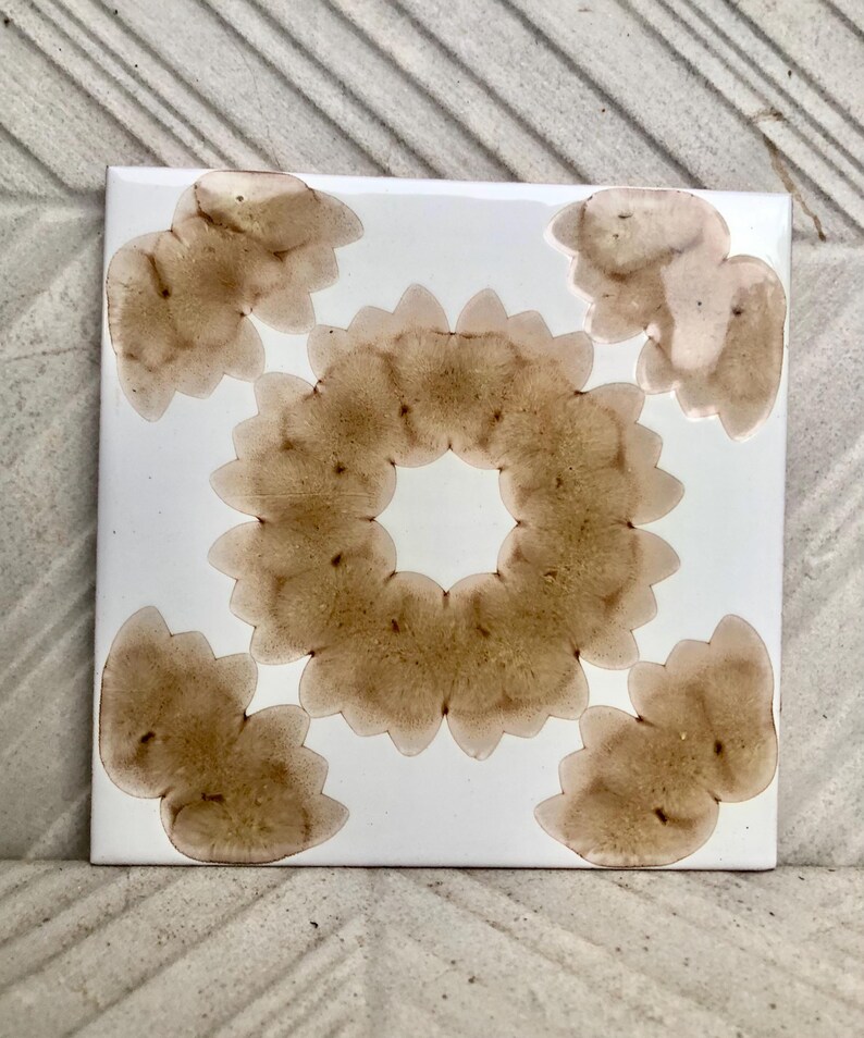 4 pc - 70s vintage tiles – Mid century , brown Fat Lava tiles from Spain, photo 4 of 9