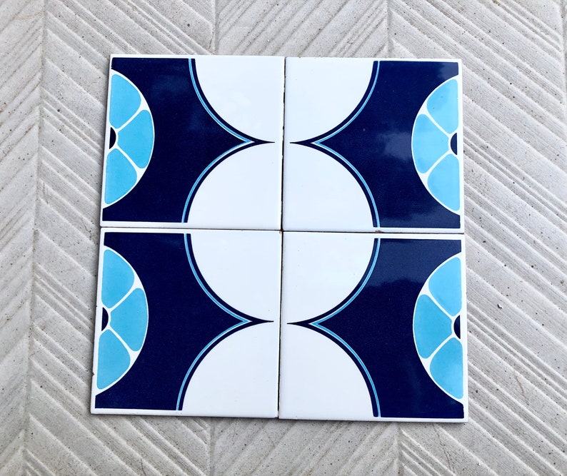 Blue tiles – Retro salvaged original 70s tiles — set of 4, photo 8 of 10