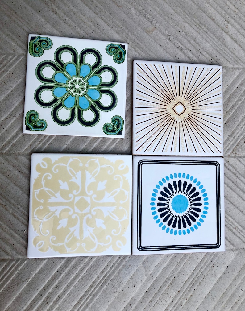 4 groovy 60s 70s original geometric decorative tiles, photo 4 of 10