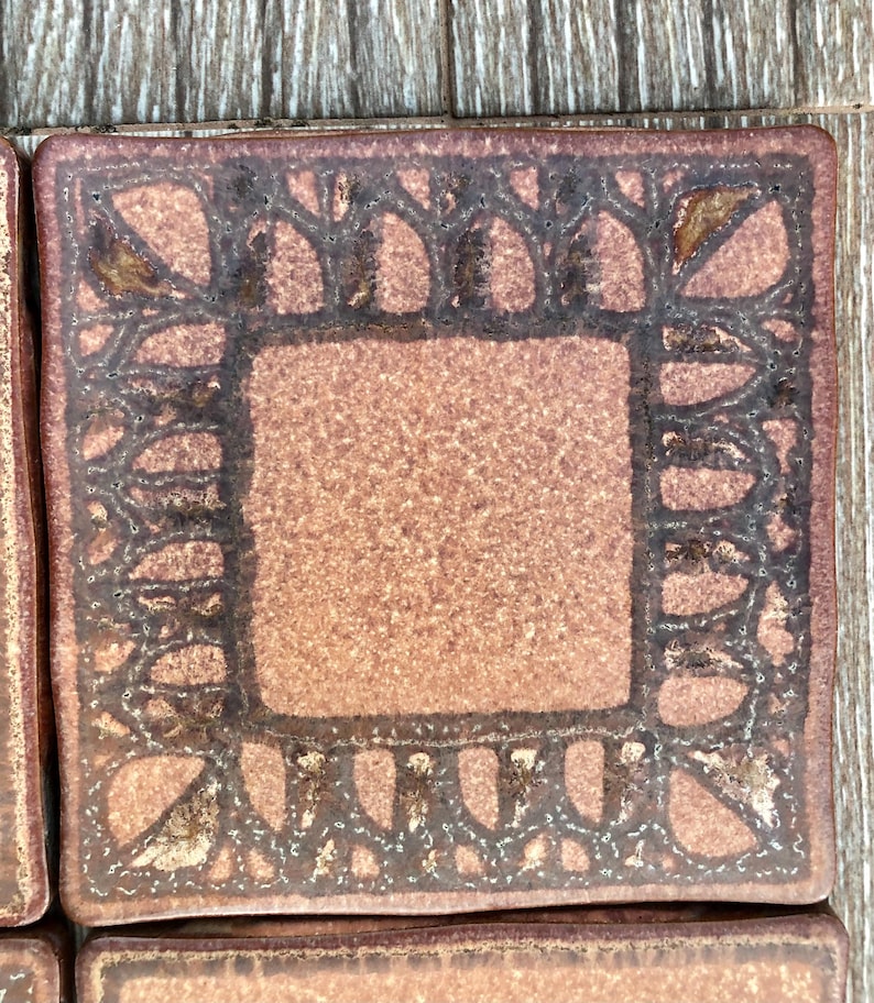 70s original Italian Vintage terracotta + brown tiles — set of 4, photo 5 of 10