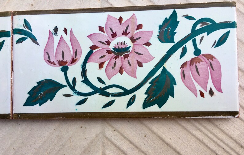 Art Nouveau 100 year old vintage tiles, 4 pc, photo 8 of 10