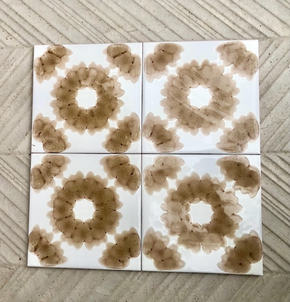 4 pc - 70s vintage tiles – Mid century , brown Fat Lava tiles from Spain