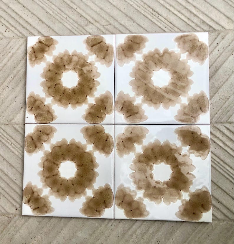 4 pc - 70s vintage tiles – Mid century , brown Fat Lava tiles from Spain, photo 1 of 9
