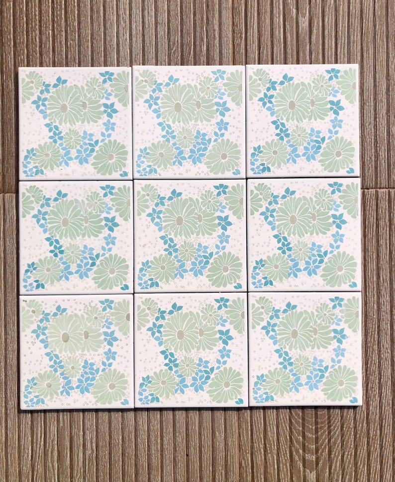 Spanish 60s 70s vintage tiles — set of 9, photo 1 of 6