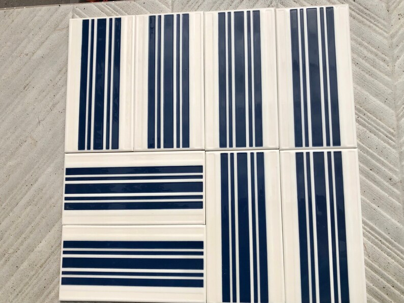 Spanish 60s 70s vintage tiles Unused – 8 pc navy blue, white, pop art tiles, photo 2 of 10