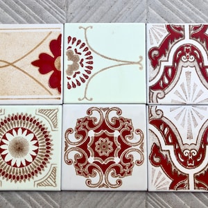 6 Spanish 70s vintage tiles. Mid century red,brown geometric fat lava tiles.70s decor. Goovy 60s wall art. Tile mural. RED backsplash tiles