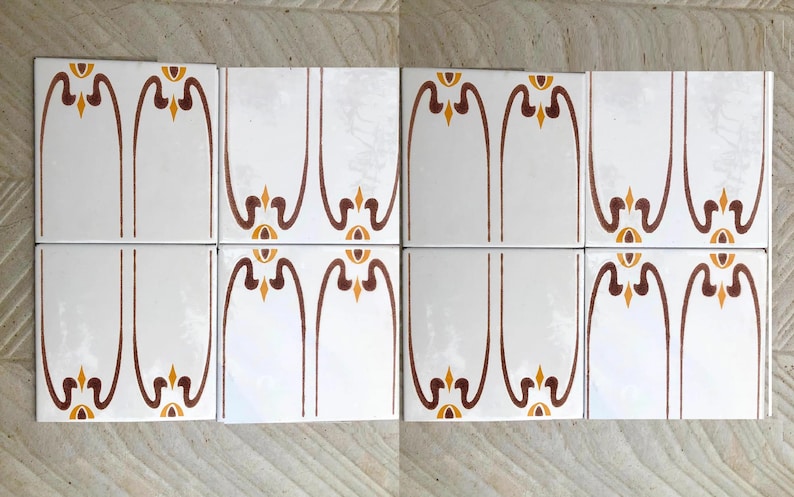 Spanish 60s 70s vintage tiles Unused – 8 pc orange, brown, retro tiles, photo 3 of 10