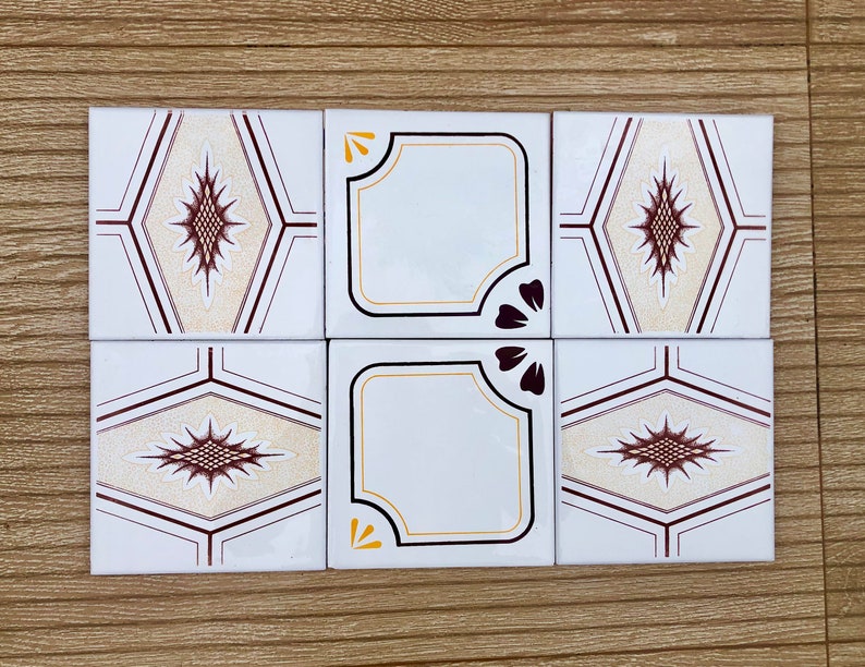 70s Spanish Vintage yellow + brown retro tiles — set of 6, photo 5 of 9