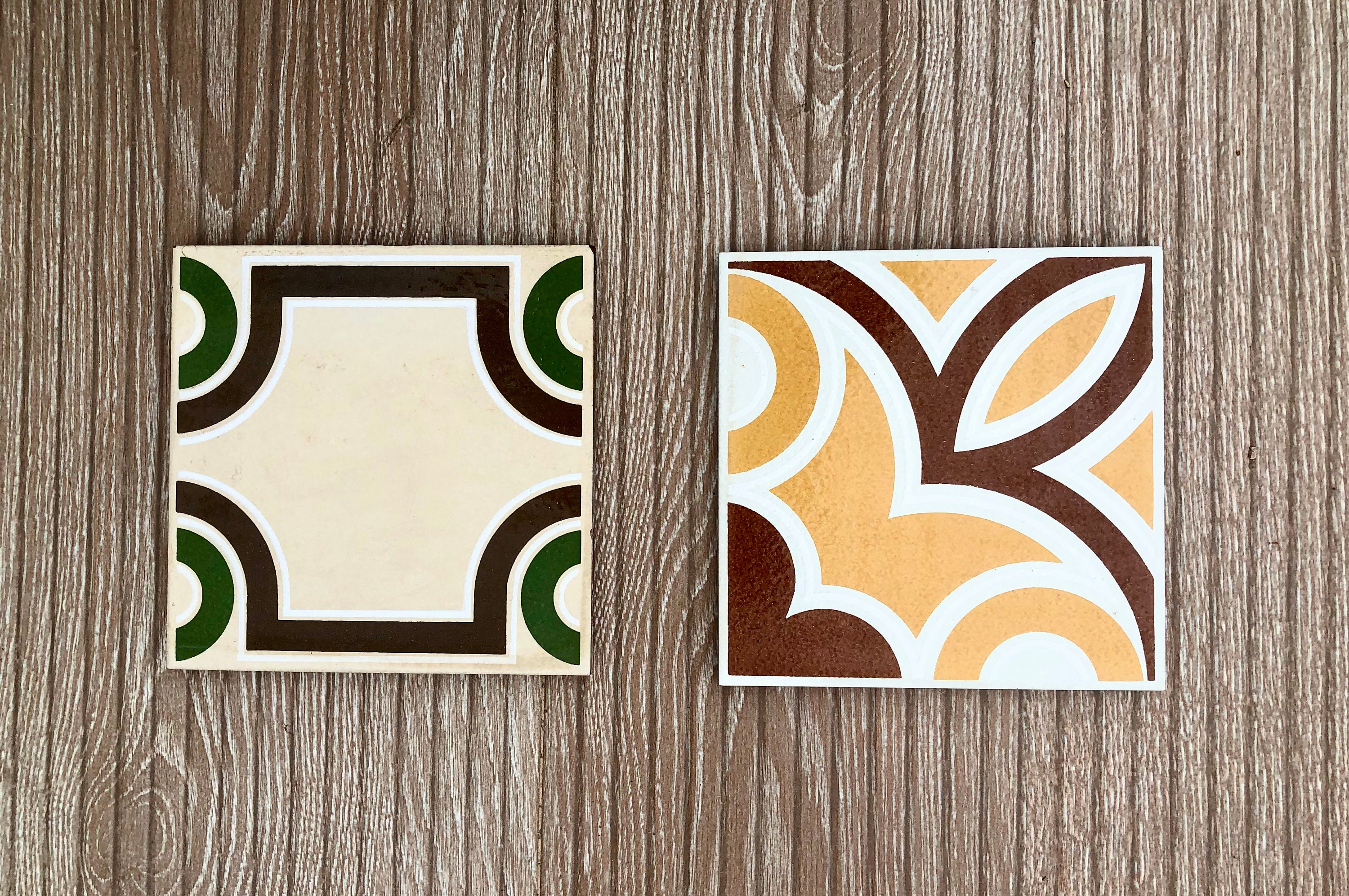 Spanish 60s 70s Original Vintage Decorative Tiles. 2 Pc Set in Green ...