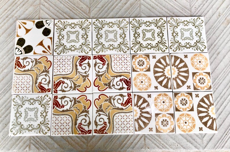 Vintage ochre, brown, red retro tiles — set of 15, photo 3 of 10