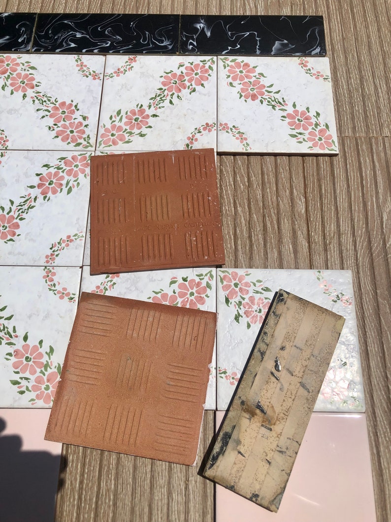 Spanish 60s 70s pink and black tiles — set of 24, photo 8 of 10