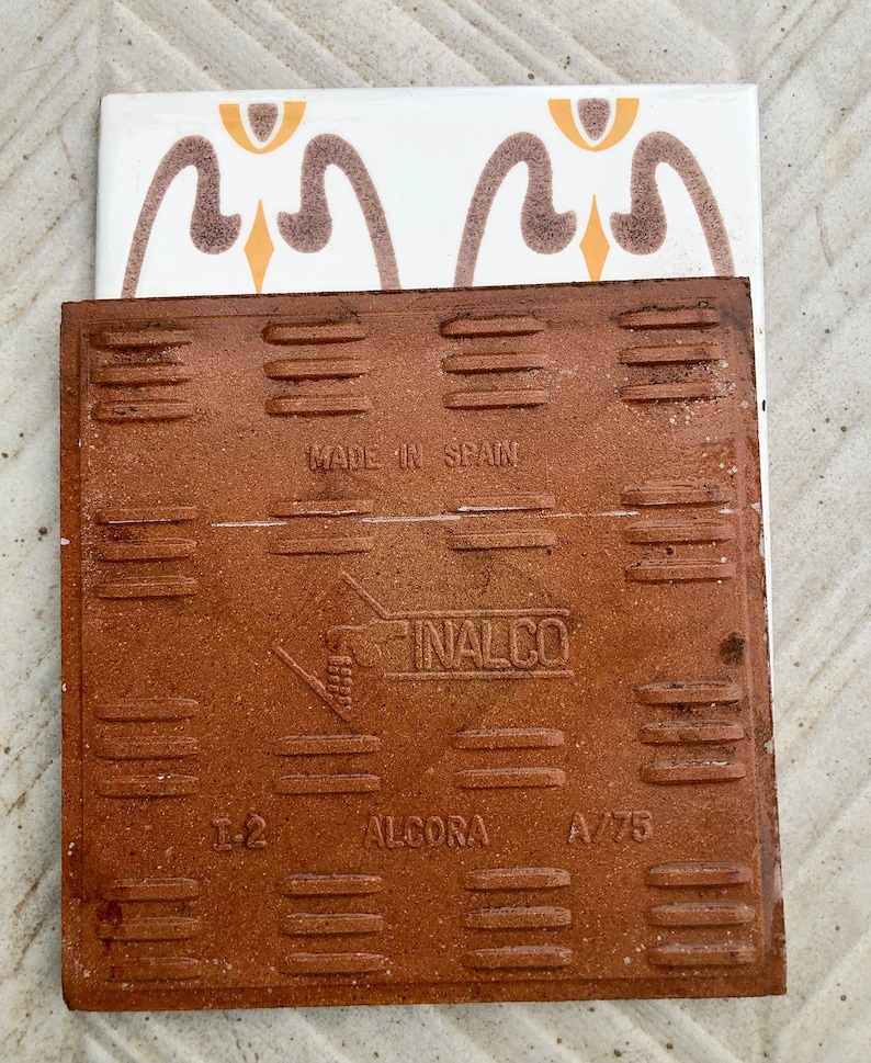 Spanish 60s 70s vintage tiles Unused – 4 pc orange, brown, retro tiles, photo 2 of 10