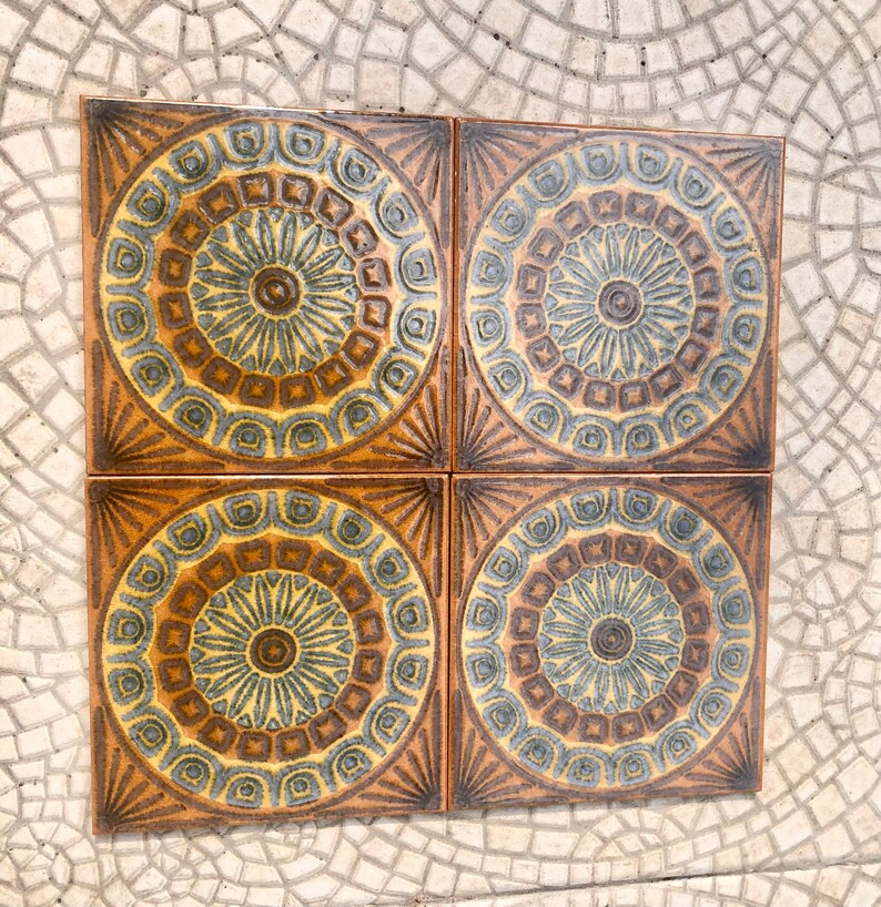Original 70s retro tiles – 4 pcs Brown, blue, terracotta, photo 5 of 8