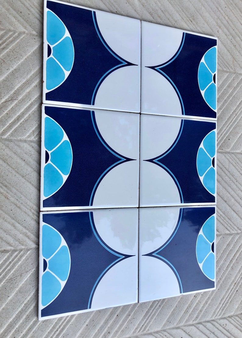 Blue tiles – Retro salvaged original 70s tiles — set of 6, photo 3 of 8