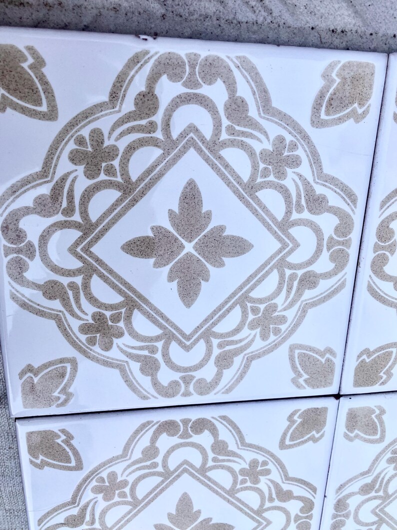 Spanish 60s 70s beige and white tiles — set of 9, photo 6 of 10