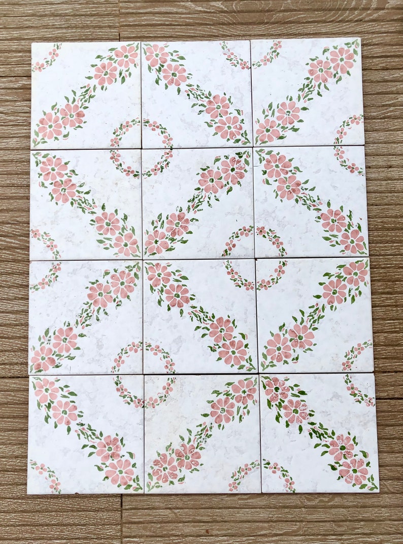 Spanish 60s 70s pink romantic retro tiles — set of 12, photo 8 of 10