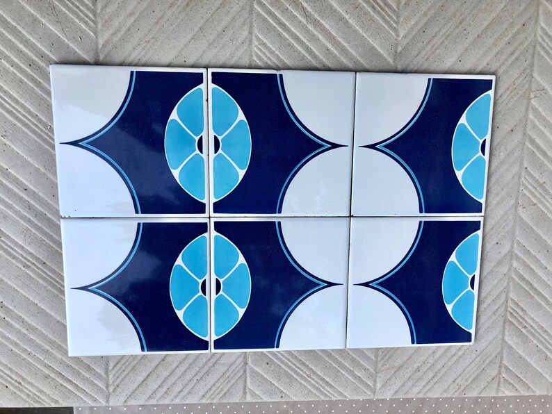 Blue tiles – Retro salvaged original 70s tiles — set of 6, photo 6 of 8