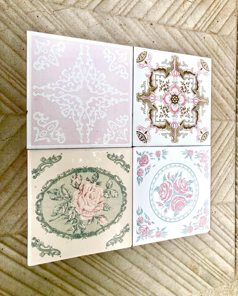 60s 70s vintage tiles Salvaged — set of 4, photo 3 of 8