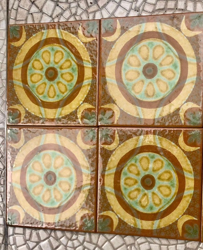 Original 70s retro tiles – 4 pcs Brown, blue, terracotta, photo 3 of 6