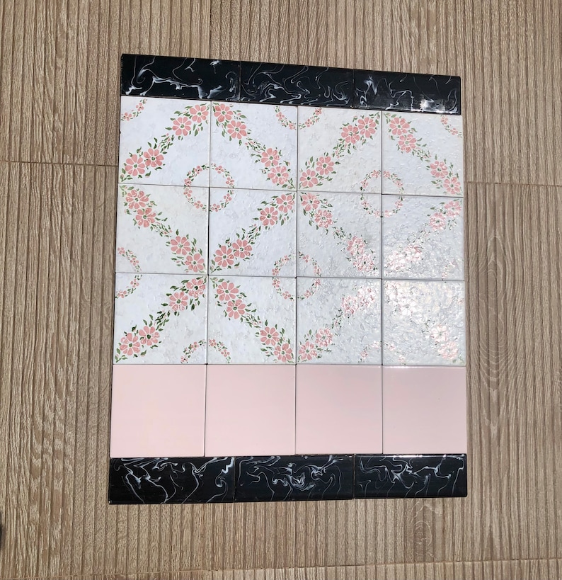 Spanish 60s 70s pink and black tiles — set of 24, photo 6 of 10