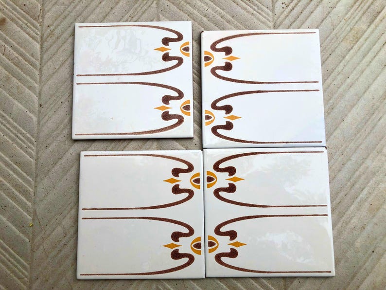 Spanish 60s 70s vintage tiles Unused – 4 pc orange, brown, retro tiles, photo 9 of 10