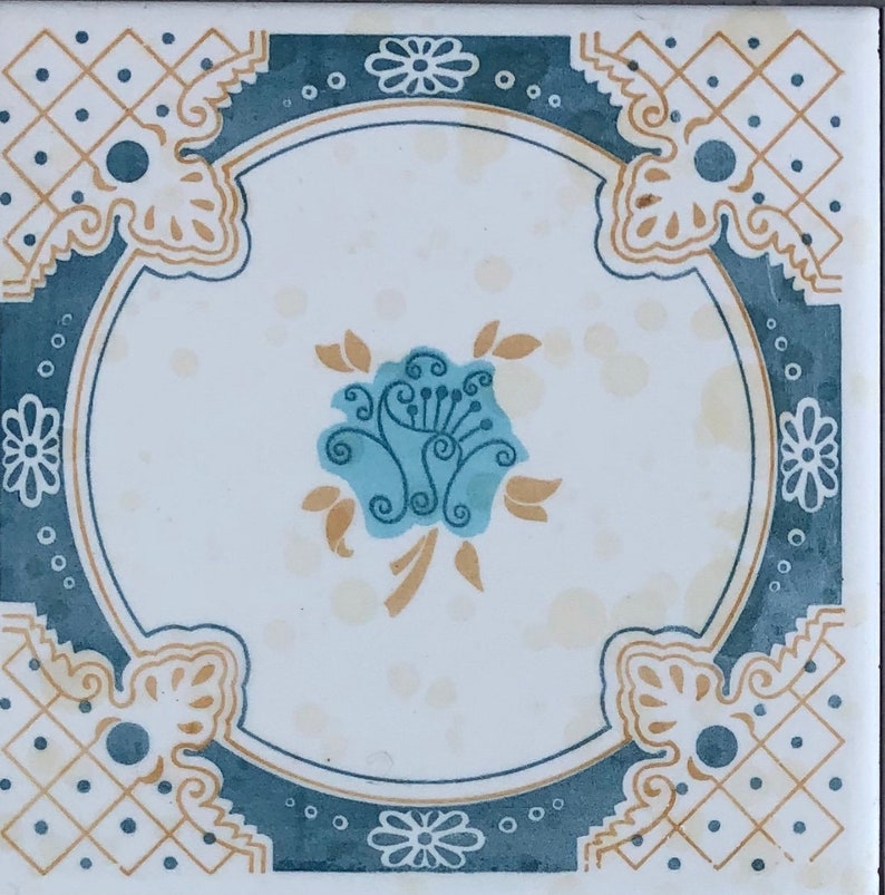 4 Spanish 70s blue and ochre tiles, photo 2 of 10