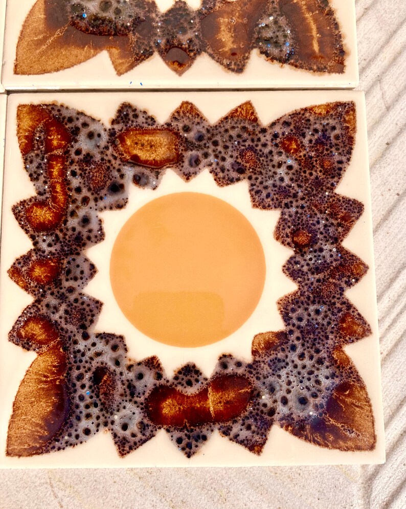 70s Spanish Vintage orange + brown tiles — set of 6, photo 6 of 10