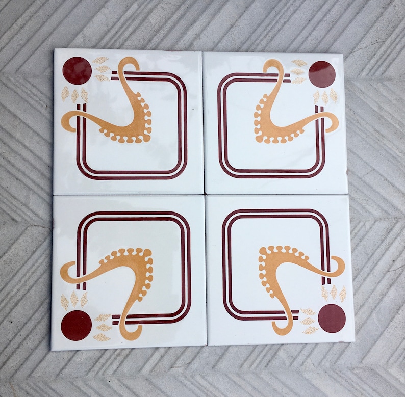 Spanish vintage tiles from the 70s – Brown + mustard yellow, photo 2 of 9