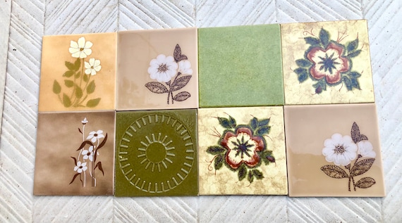 8 original mid century retro Fat Lava tiles from Spain, Unused + Salvaged