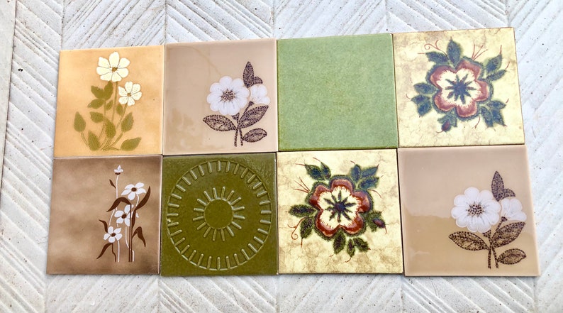 8 original mid century retro Fat Lava tiles from Spain, Unused + Salvaged, photo 1 of 9