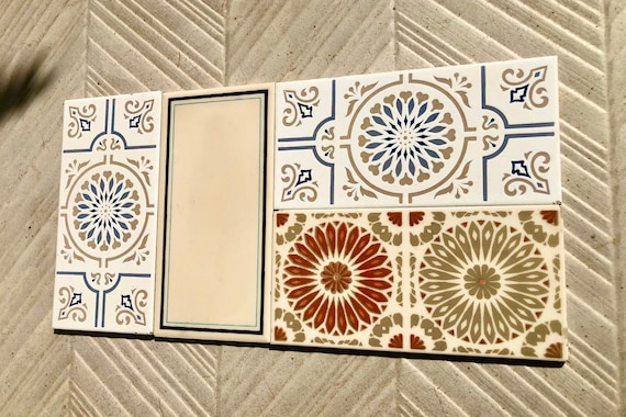 4 Spanish 60s 70s blue, brown + cream tiles