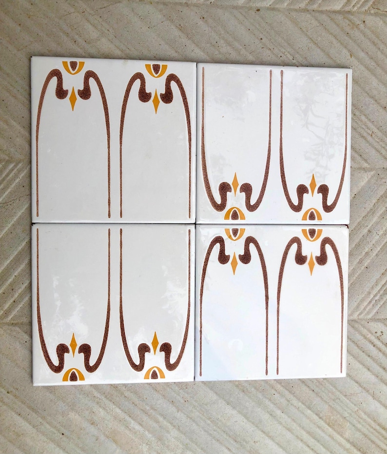 Spanish 60s 70s vintage tiles Unused – 4 pc orange, brown, retro tiles, photo 6 of 10
