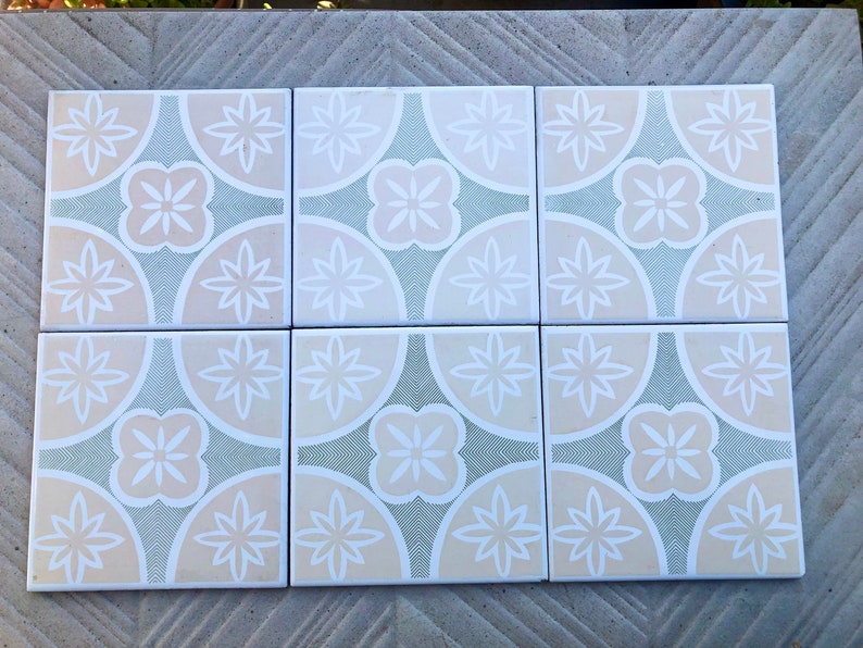 6 Spanish 70s green, peach beige tiles, photo 2 of 10