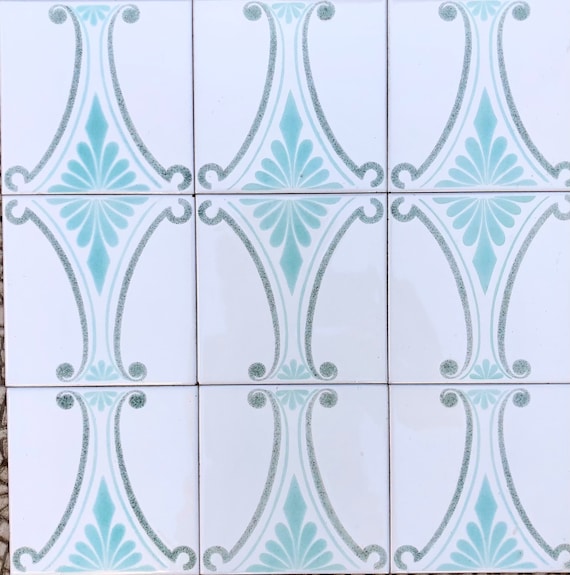 60s 70s vintage geometric tiles, Unused – 9 pc set blue, gray, white, pop art tiles