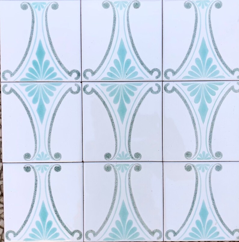 60s 70s vintage geometric tiles, Unused – 9 pc set blue, gray, white, pop art tiles, photo 1 of 9