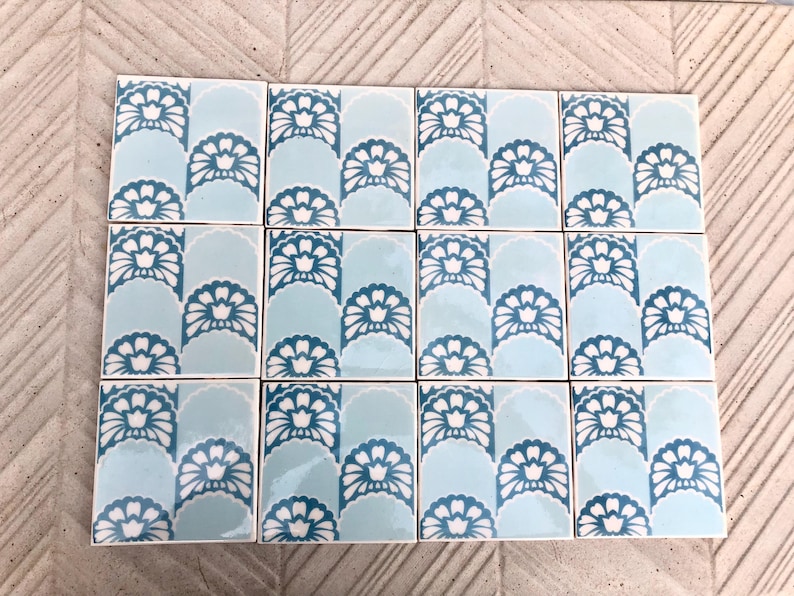 Vintage blue + white glazed retro tiles — set of 12, photo 6 of 10