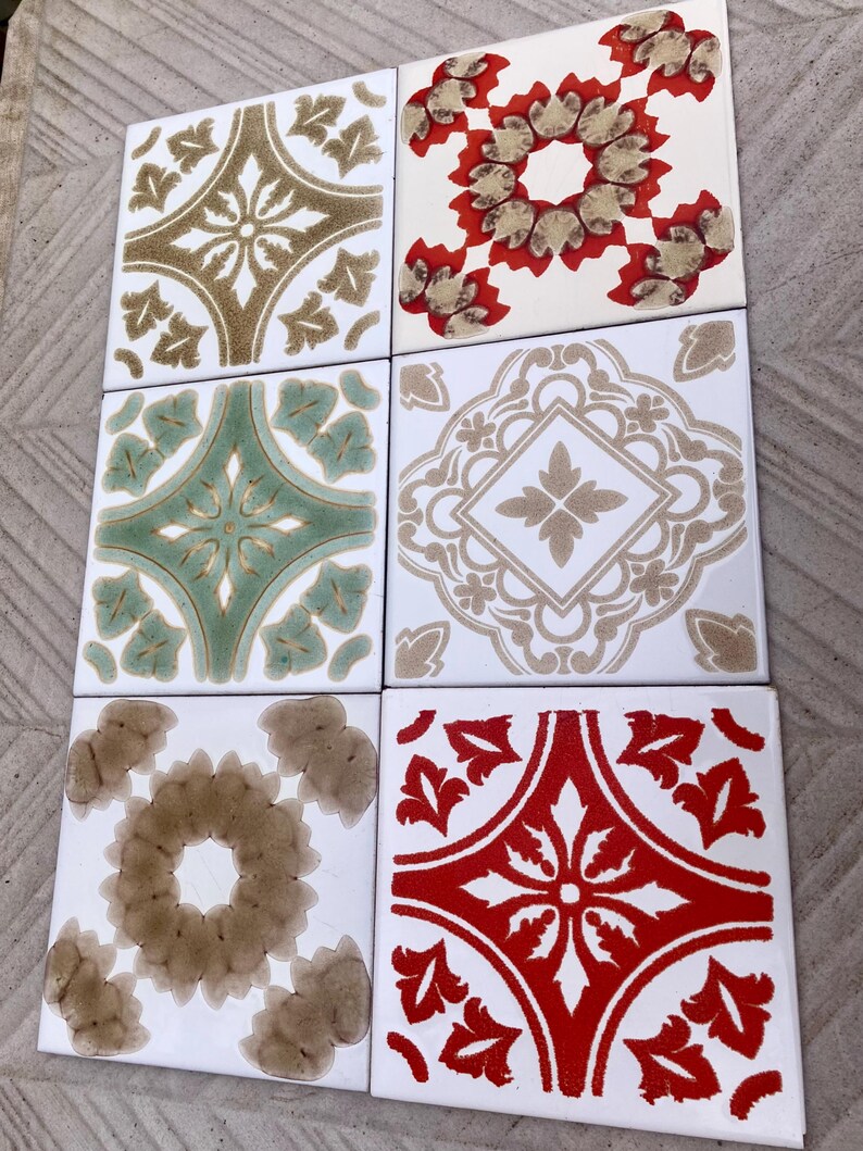 Spanish vintage brutalist 70s tiles — set of 6, photo 4 of 10