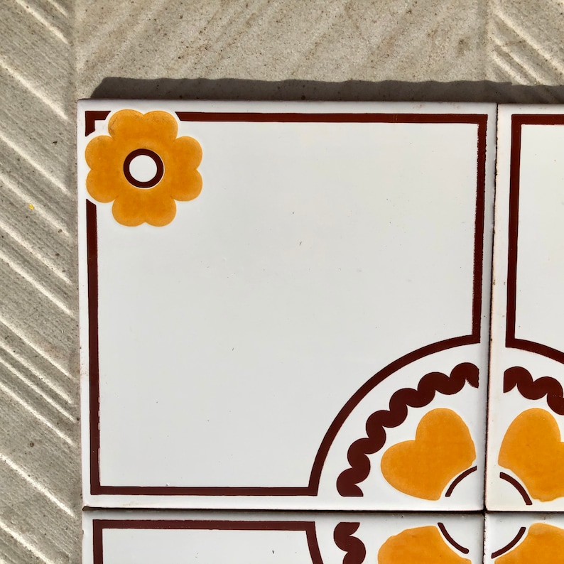 Spanish vintage tiles from the 70s – Brown + orange - yellow, photo 4 of 10