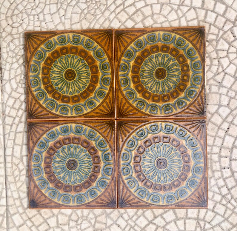 Original 70s retro tiles – 4 pcs Brown, blue, terracotta, photo 6 of 8