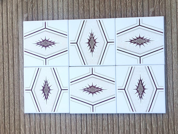 70s Spanish vintage tiles – Brown + yellow retro tiles — set of 6