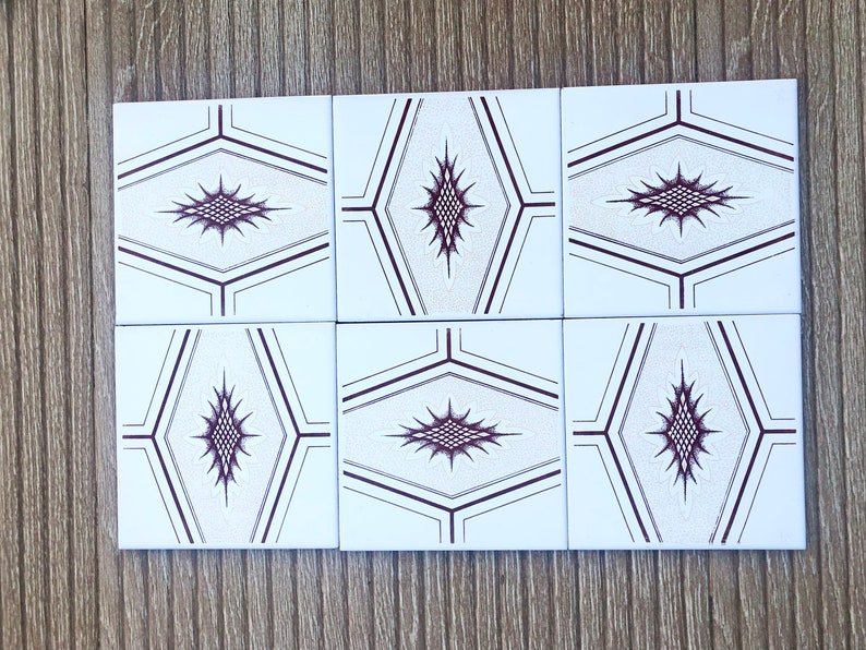 70s Spanish vintage tiles – Brown + yellow retro tiles — set of 6, photo 1 of 10