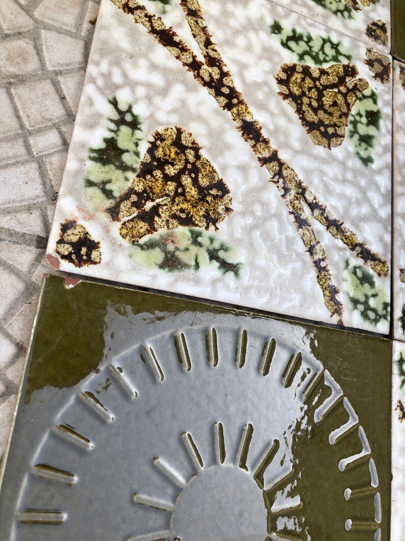 9 mid century Green and brown Fat Lava, brutalist tiles from Spain, photo 8 of 10
