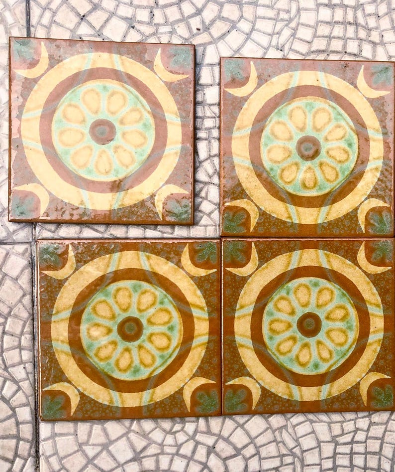 Original 70s retro tiles – 4 pcs Brown, blue, terracotta, photo 2 of 6
