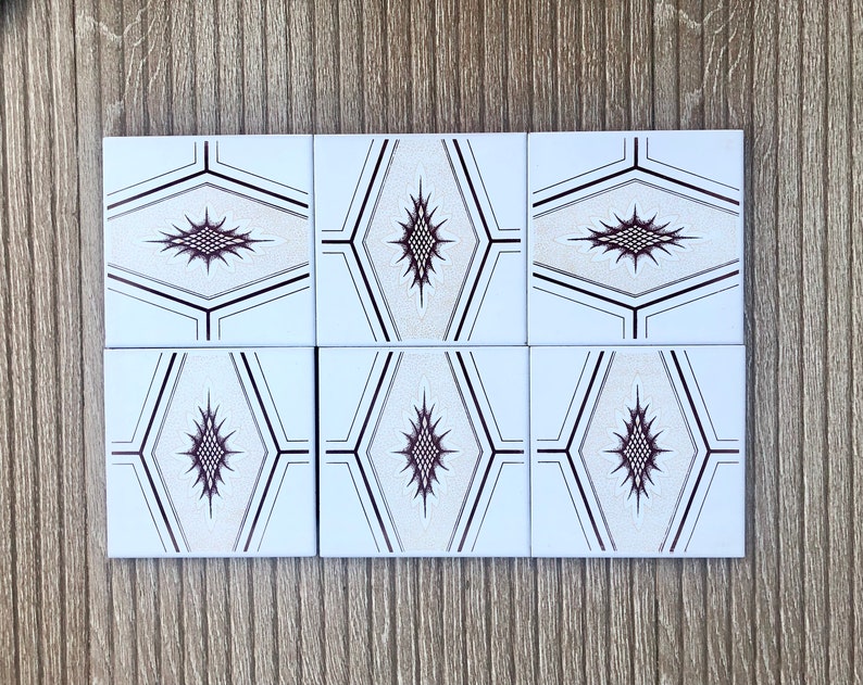 70s Spanish vintage tiles – Brown + yellow retro tiles — set of 6, photo 7 of 10