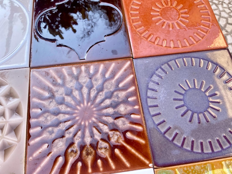 70s vintage glazed retro tiles — set of 16, photo 5 of 10